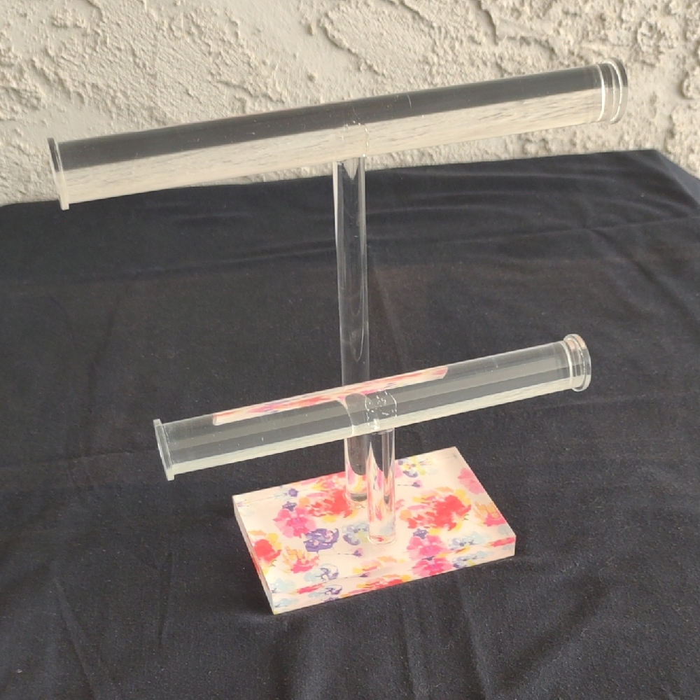 Acrylic Jewelry Stand with Floral Base